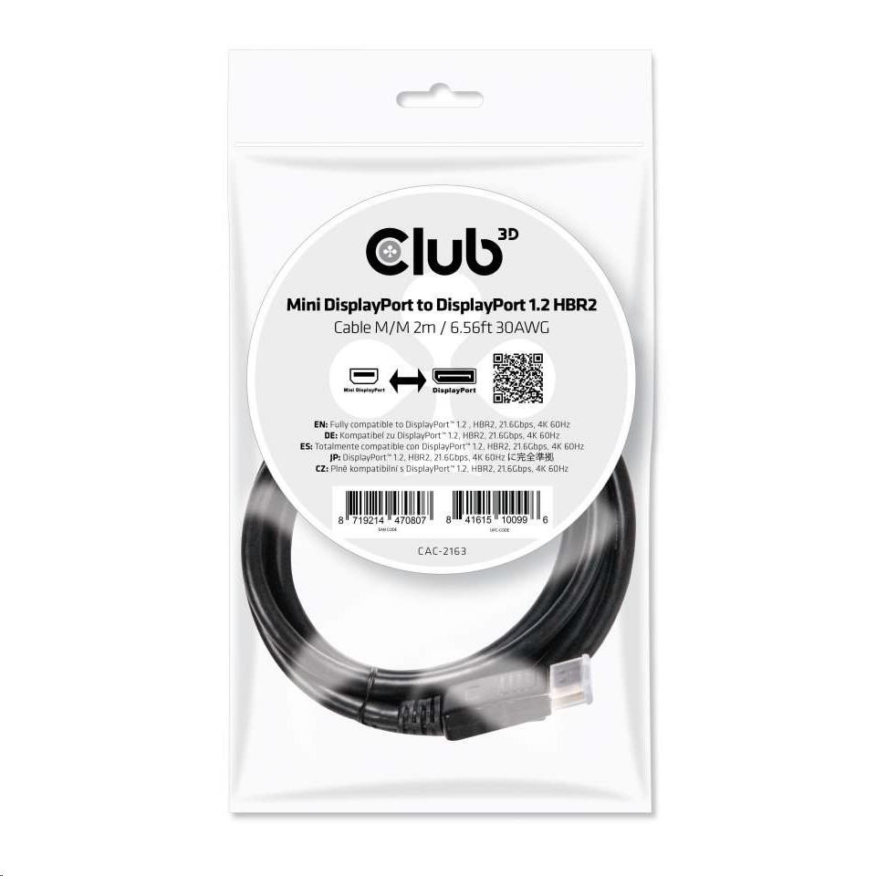 Kábel Club3D Mini DisplayPort na DisplayPort 1.2 4K60Hz UHD obojsmerný,  (M/ M),  2 m3 