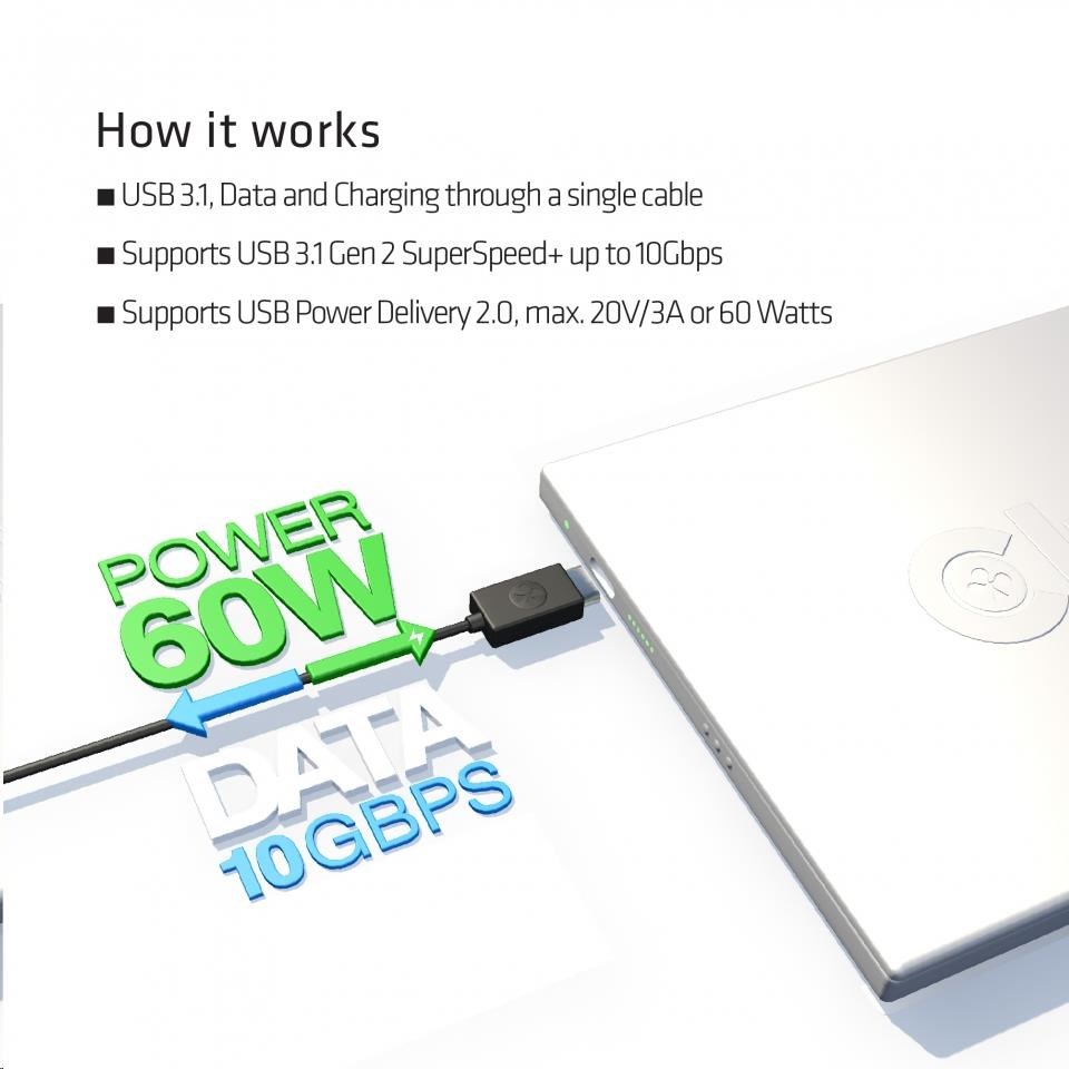 Kábel USB Club3D 3.1 Type-C na USB 3.1 Typ A,  10Gbps Power Delivery 60W (M/ M),  1m3 