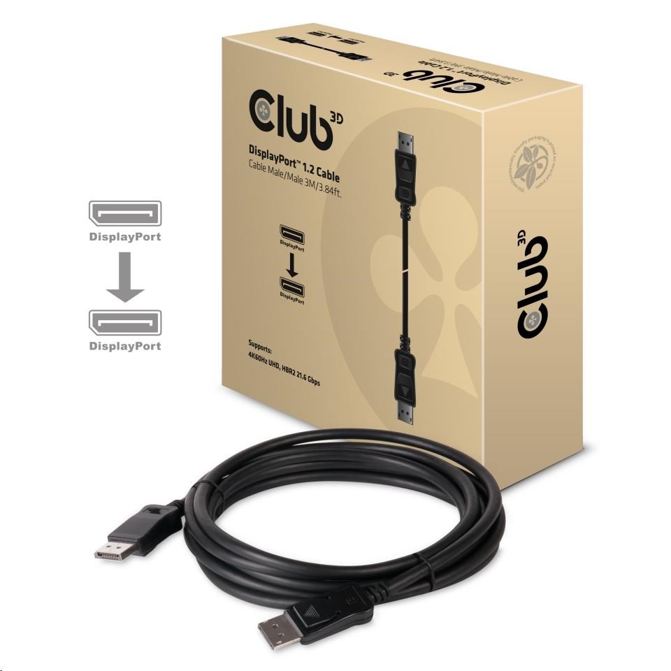 Club3D Kabel certifikovaný DisplayPort 1.2,  4K60Hz UHD (M/ M),  3m,  30 AWG3 