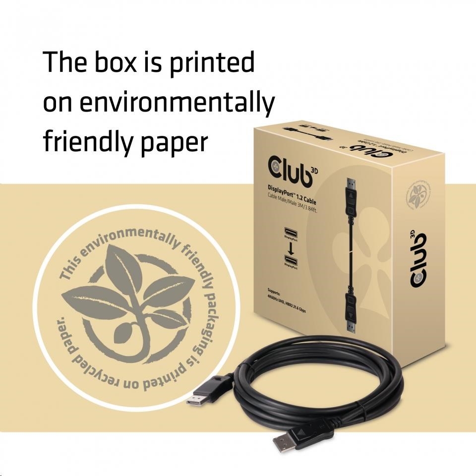 Club3D Kabel certifikovaný DisplayPort 1.2,  4K60Hz UHD (M/ M),  3m,  30 AWG2 