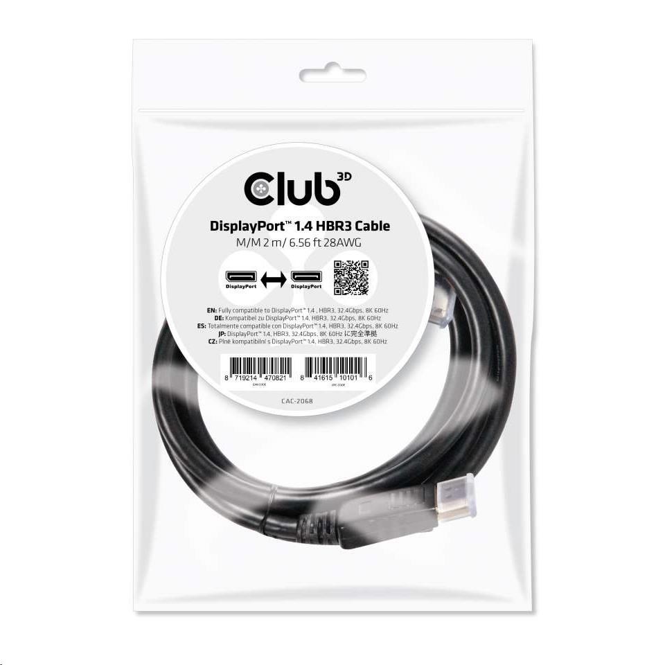 Club3D DisplayPort kábel 1.4 HBR3 8K60Hz (M/ M),  2m3 