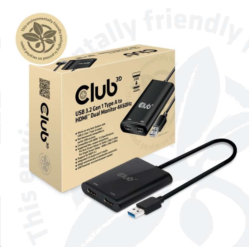 Club3D adaptér USB A na 2xHDMI 2.0 Duálny monitor 4K 60 Hz (M/ F)4 
