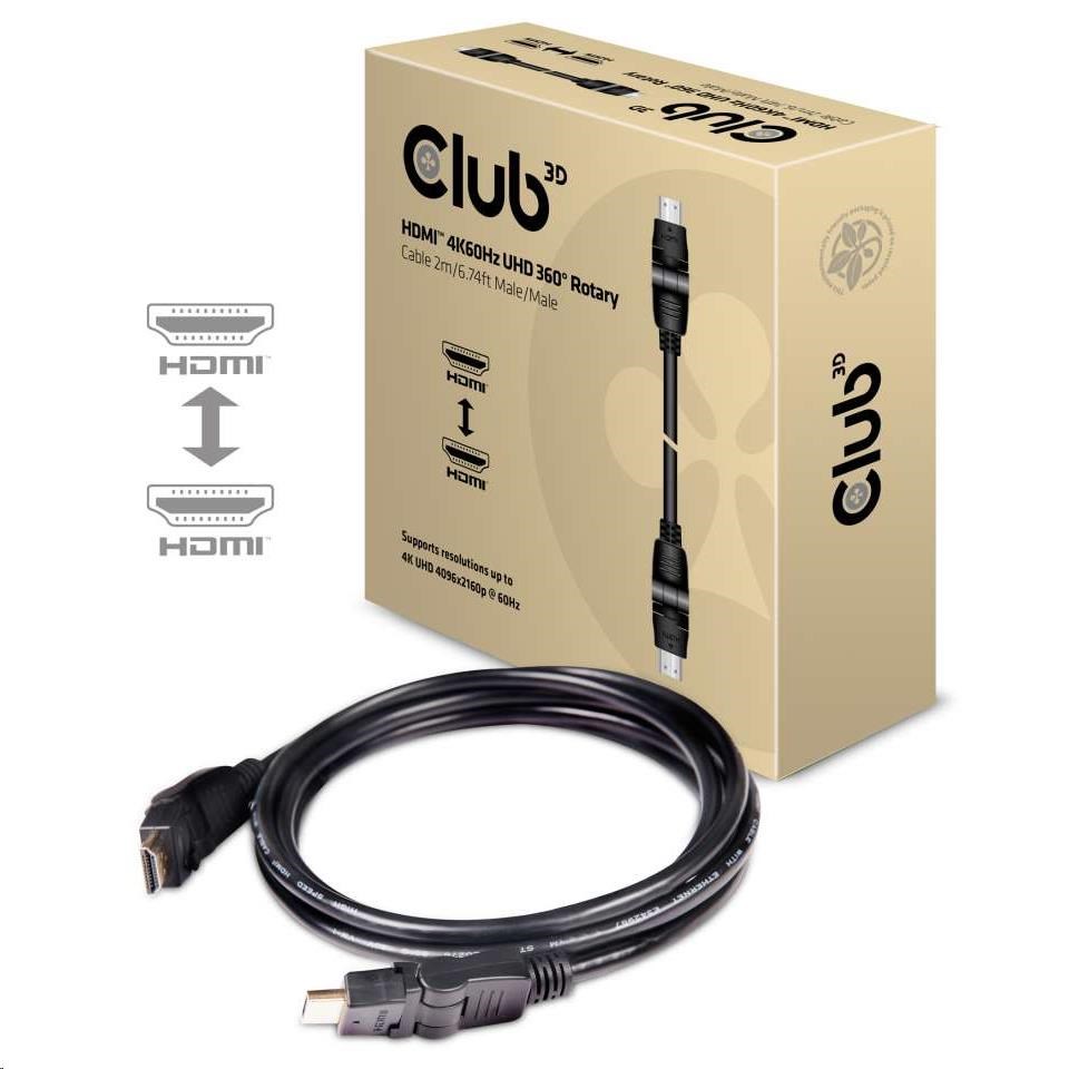 Kábel HDMI Club3D 2.0 4K60Hz UHD, 360 otočné konektory (M/M), 2 m3 