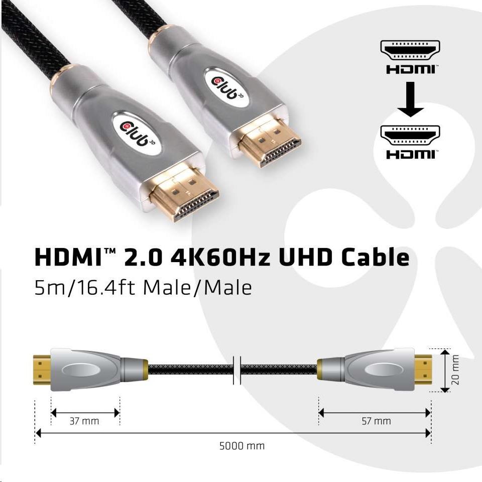 Kábel HDMI Club3D 2.0,  vysoká rýchlosť 4K60Hz UHD (M/ M),  5 m1 