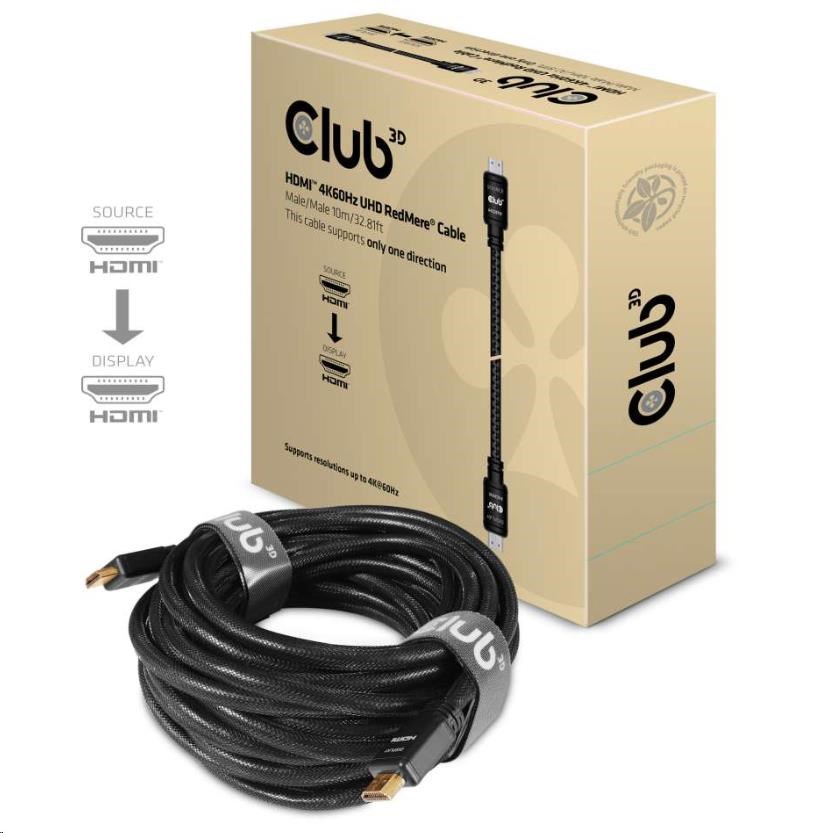 Kábel HDMI Club3D 2.0 aktívny,  vysokorýchlostný 4K UHD,  Redmere (M/ M),  10 m,  28 AWG3 