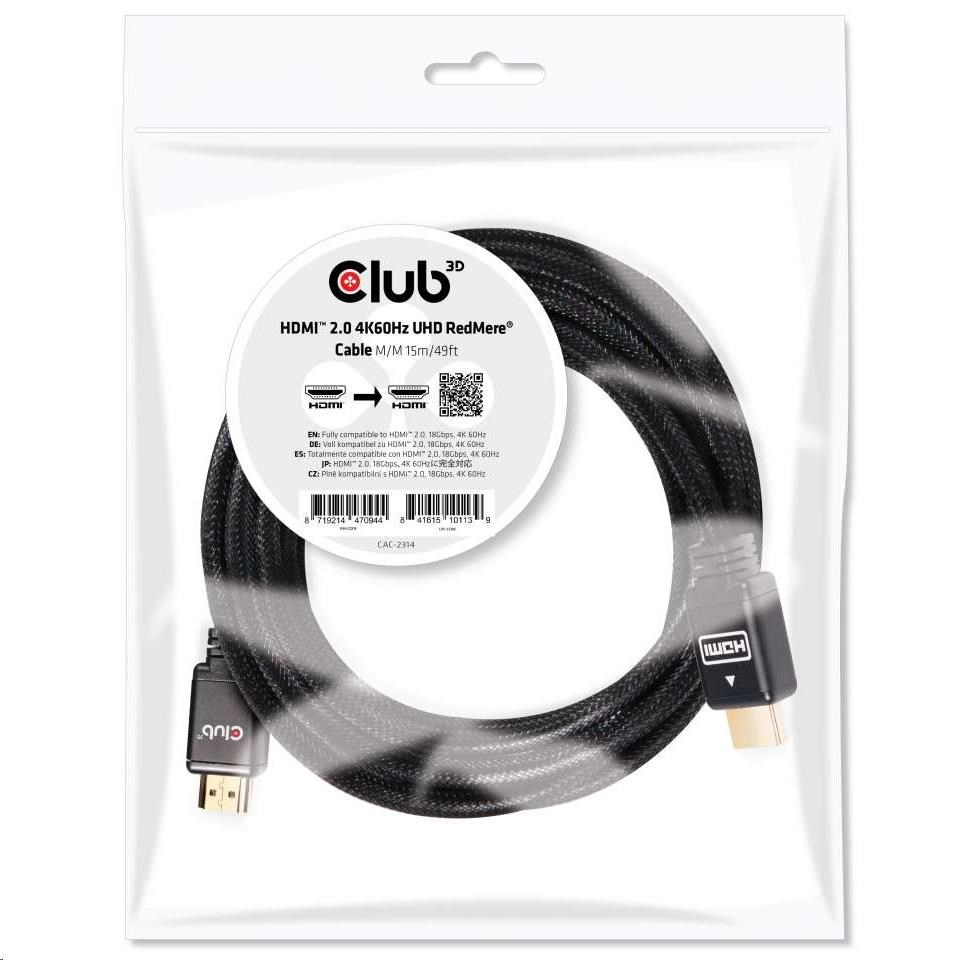 Kábel HDMI Club3D 2.0 aktívny,  vysokorýchlostný 4K UHD,  Redmere (M/ M),  15 m,  28 AWG0 