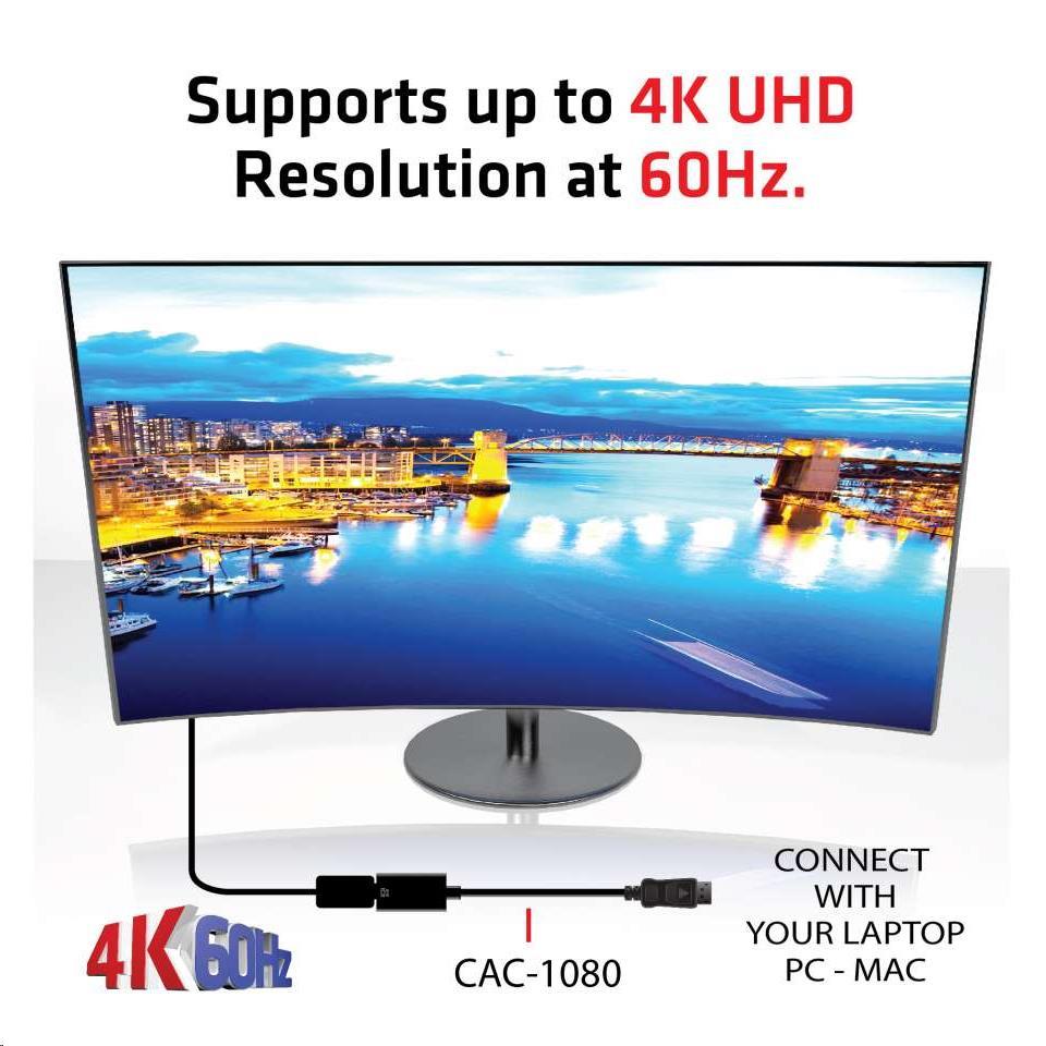 Club3D Active DisplayPort adaptér 1.4 na HDMI 2.0b,  HDR,  19cm5 