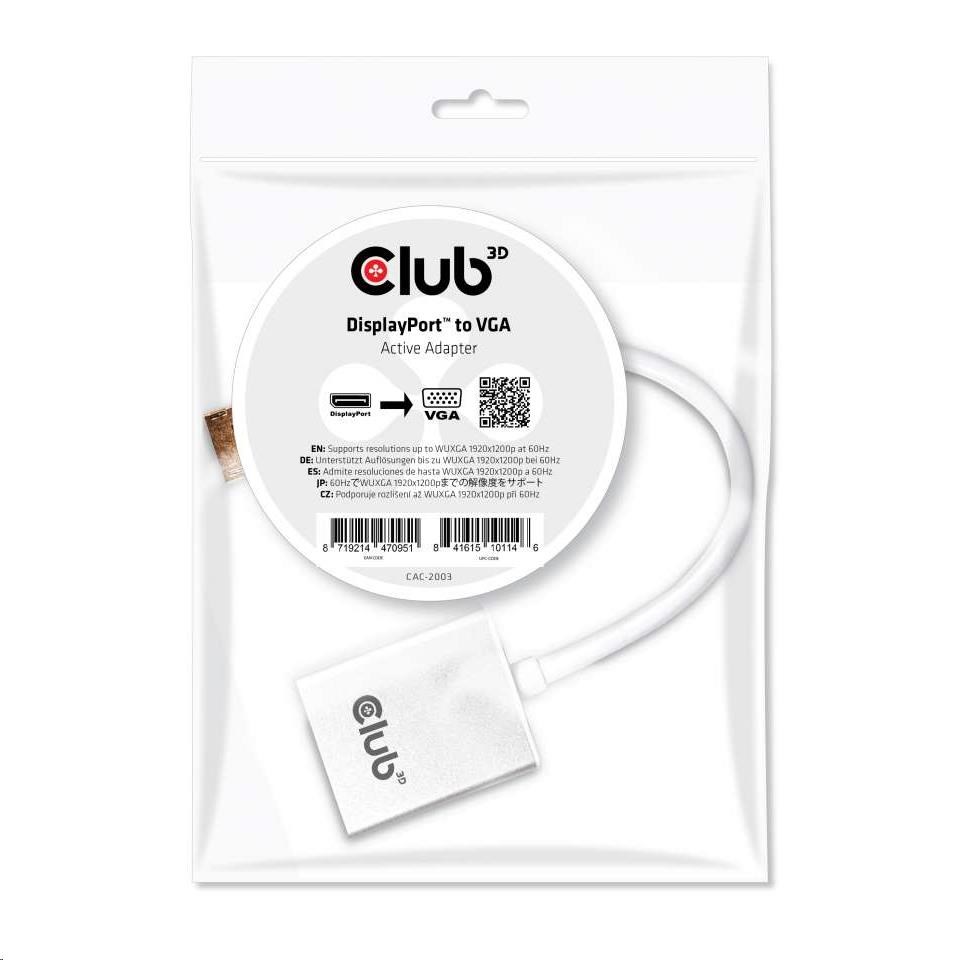 Adaptér Club3D Active DisplayPort na VGA (M/ F),  25 cm0 