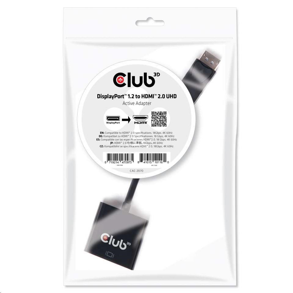 Club3D Active DisplayPort adaptér 1.2 na HDMI 2.0 4K60Hz UHD,  20 cm3 