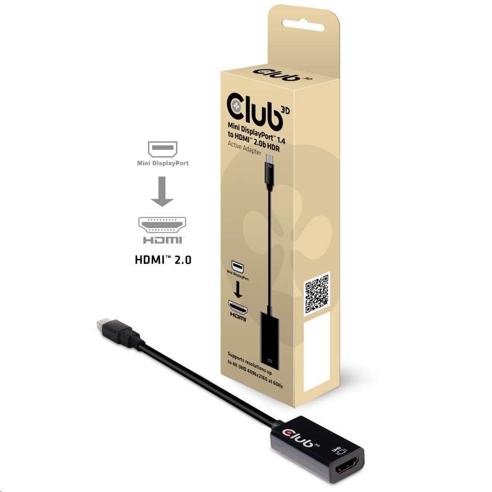 Club3D Adaptér aktívny mini DisplayPort 1.4 na HDMI 2.0b,  HDR (M/ F),  16cm0 