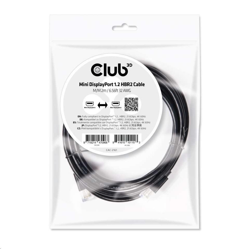 Club3D Mini DisplayPort kábel 1.2 4K60Hz UHD HBR2 (M/ M),  2 m0 