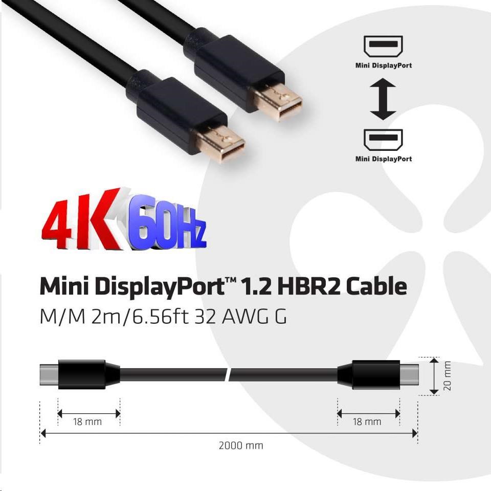 Club3D Mini DisplayPort kábel 1.2 4K60Hz UHD HBR2 (M/ M),  2 m3 