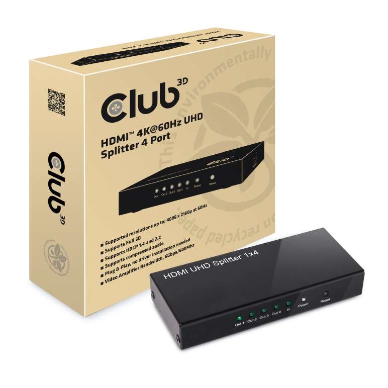 Club3D Rozdeľovač videa 1:4 HDMI 2.0 4K60Hz UHD,  4 porty0 