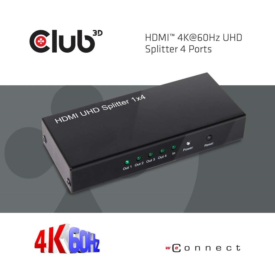 Club3D Rozdeľovač videa 1:4 HDMI 2.0 4K60Hz UHD,  4 porty1 