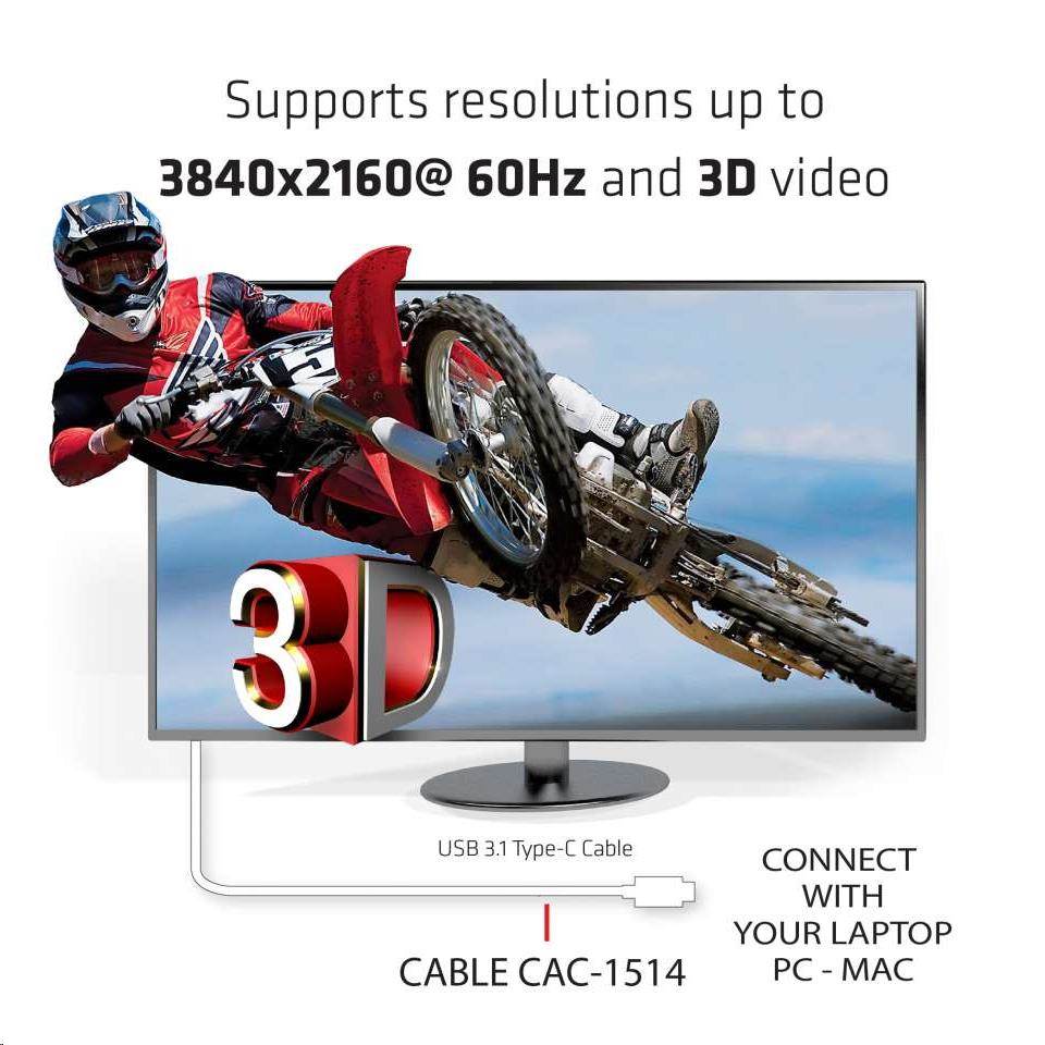 Club3D Active USB typu C na HDMI 2.0 4K60Hz UHD,  1, 8 m5 