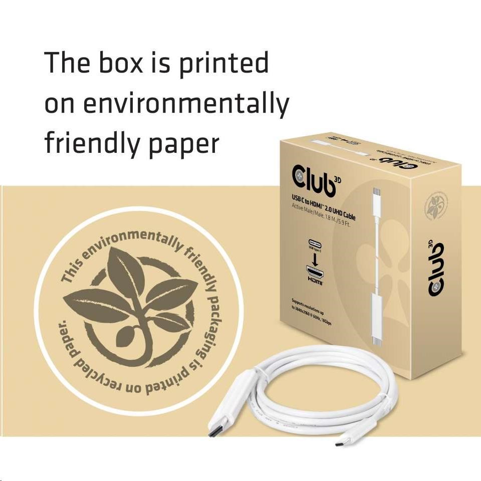 Club3D Active USB typu C na HDMI 2.0 4K60Hz UHD,  1, 8 m6 