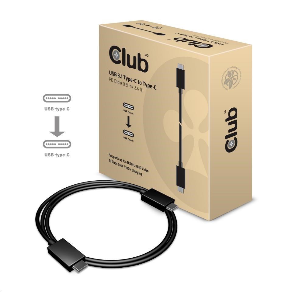 Club3D Kabel USB 3.1 typ C Gen2 4K60Hz UHD Power Delivery 100W,  (M/ M),  80cm0 