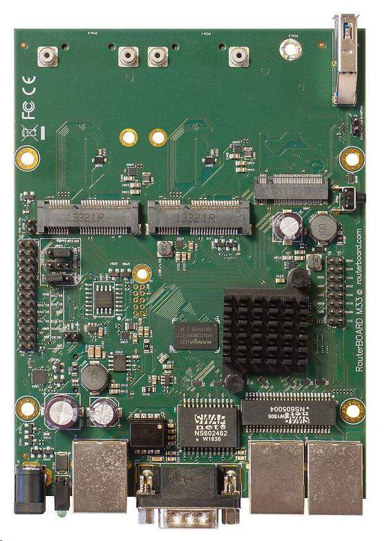 MikroTik RouterBOARD RBM33G,  dvojjadrový 880MHz,  256MB DDR3,  3x GLAN,  2x mini-PCIe,  2xSIM slot,  1xM.2,  USB,  RS232,  vrát0 