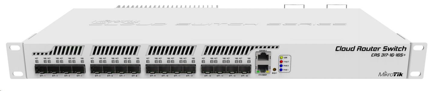 MikroTik Cloud Router Switch CRS317-1G-16S+RM,  dvojjadrový 800MHz CPU,  1GB,  1xGLAN,  16xSFP+ slot,  vrátane. L60 