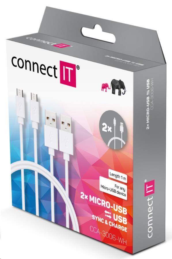 CONNECT IT Wirez Micro USB - USB,  biely,  1 m (2 ks v balení)1 