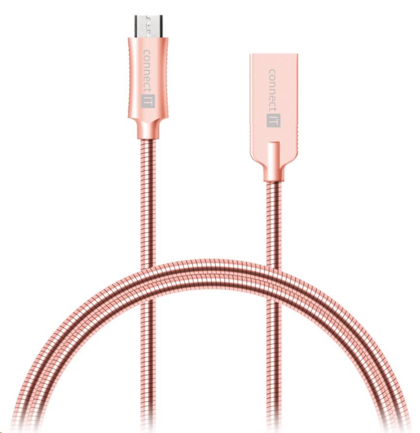 CONNECT IT Wirez Steel Knight Micro USB - USB,  kovová ružovo-zlatá farba,  1 m0 