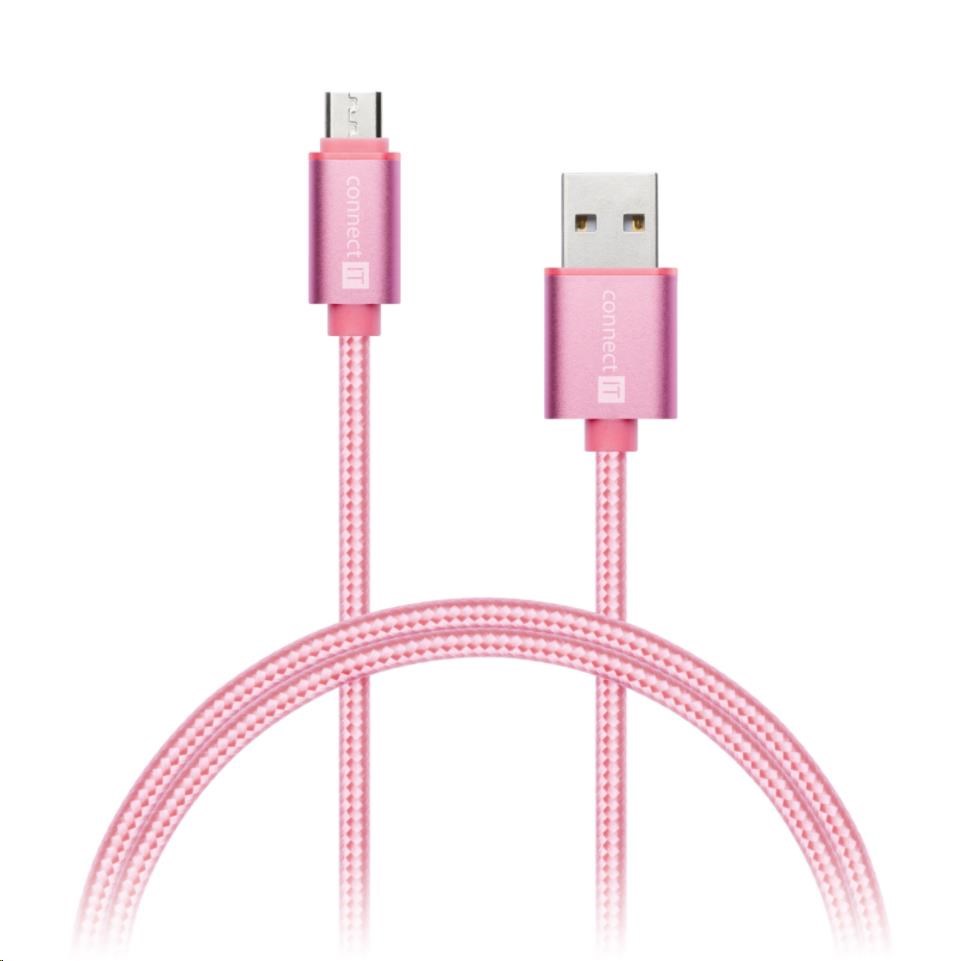CONNECT IT Wirez Premium Metallic micro USB - USB,  ružové zlato,  1 m0 