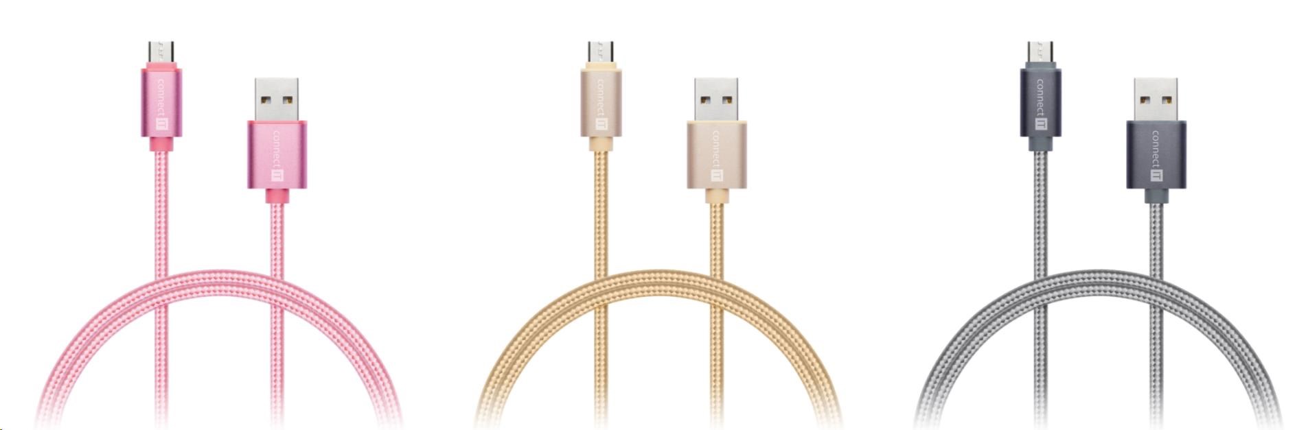 CONNECT IT Wirez Premium Metallic micro USB - USB,  ružové zlato,  1 m1 