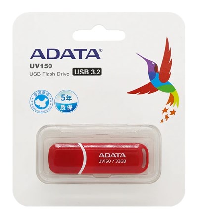 ADATA Flash disk 32GB UV150,  USB 3.1 disk Dash Drive (R:90/ W:20 MB/ s) červený1 