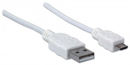 MANHATTAN Pripojovací kábel USB 2.0 A samec /  Micro-B samec,  1.8 m,  biela1 