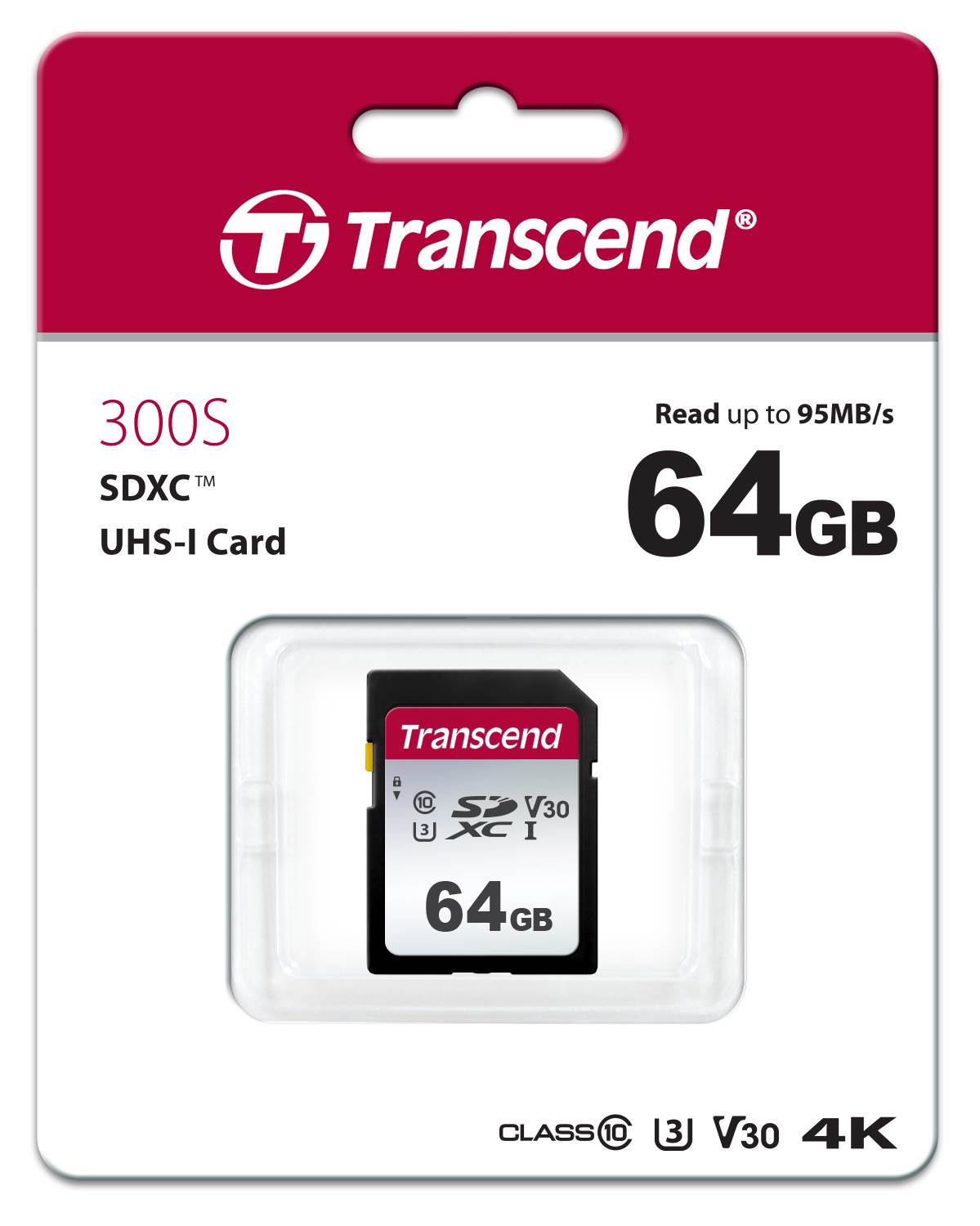 Karta TRANSCEND SDXC 64GB 300S,  UHS-I U3 V10 (R:100/ W:25 MB/ s)1 