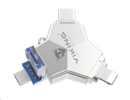 USB Flash disk Viking 3.0 4v1 s konektorom Lightning/ Micro USB/ USB/ USB-C,  64 GB,  strieborná1 