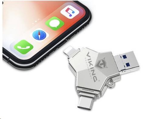 USB Flash disk Viking 3.0 4v1 s konektorom Lightning/ Micro USB/ USB/ USB-C,  64 GB,  strieborná2 