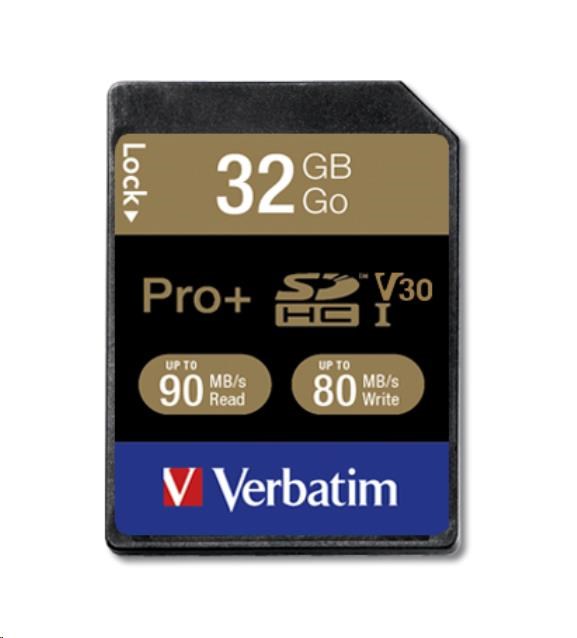 Karta VERBATIM SDHC 32GB PRO+ Class 10,  UHS-1 (R:90/ W:80 MB/ s)0 