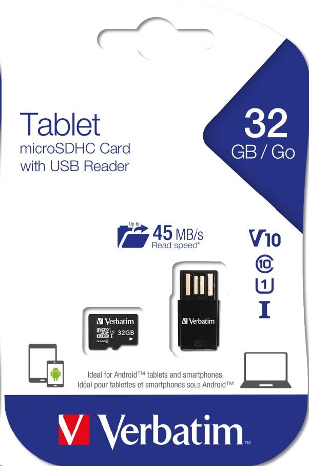 VERBATIM Tablet microSDHC C10/U1 s USB čítačkou 32GB (R:45MB/s, W:10MB/s)0 