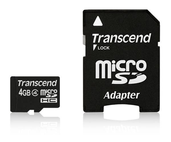 Karta TRANSCEND MicroSDHC 4GB Class 4 + adaptér0 