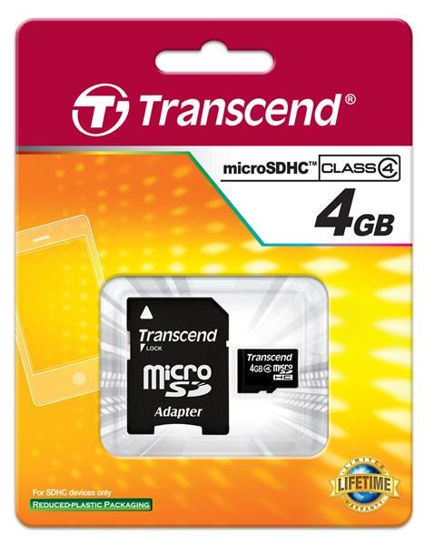 Karta TRANSCEND MicroSDHC 4GB Class 4 + adaptér2 