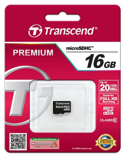 Karta TRANSCEND MicroSDHC 16 GB triedy 10,  bez adaptéra1 
