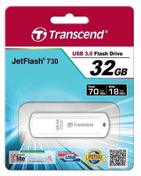 TRANSCEND Flash disk 32GB JetFlash®730,  USB 3.0 (R:70/ W:18 MB/ s) biela3 