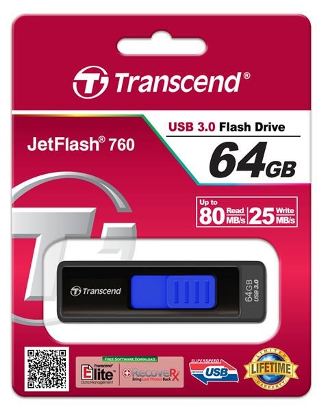 TRANSCEND Flash disk 64GB JetFlash®760,  USB 3.0 (R:80/ W:25 MB/ s) čierna/ tmavomodrá3 