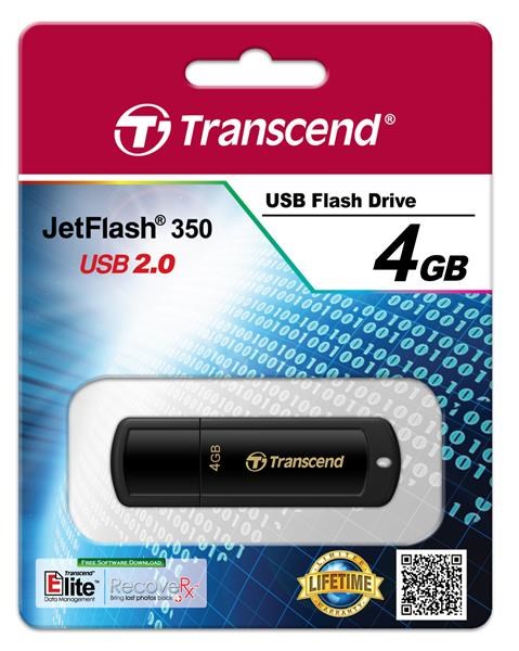 TRANSCEND Flash disk 4GB JetFlash®350,  USB 2.0 (R:13/ W:4 MB/ s) čierna1 