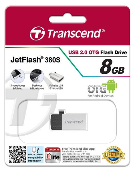 TRANSCEND Flash disk 8GB JetFlash®380S,  USB 2.0/ micro USB (R:20/ W:5 MB/ s) strieborná3 