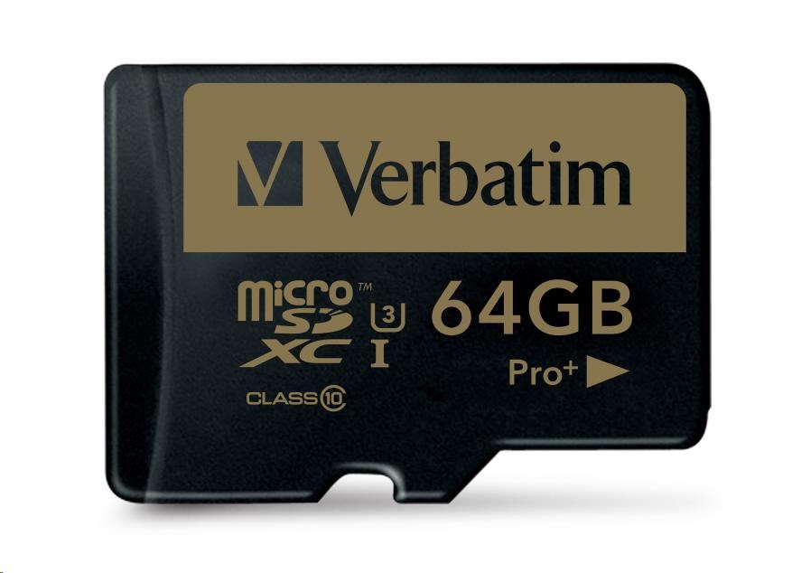 Karta VERBATIM MicroSDXC 64GB PRO+ Class 10,  UHS 1 (R:90/ W:80 MB/ s)1 