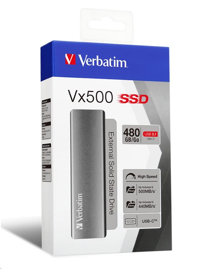 VERBATIM externý SSD disk 480GB Vx500 strieborný USB-C3 