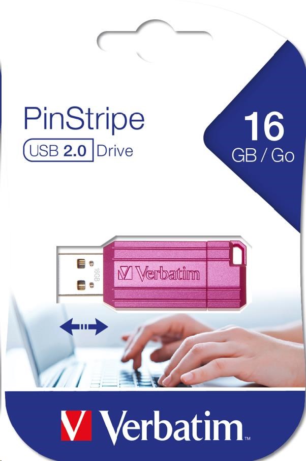VERBATIM Flash disk 16 GB Hi-Speed Store "n" Go,  Pinstripe,  USB 2.0,  Horúco ružová4 