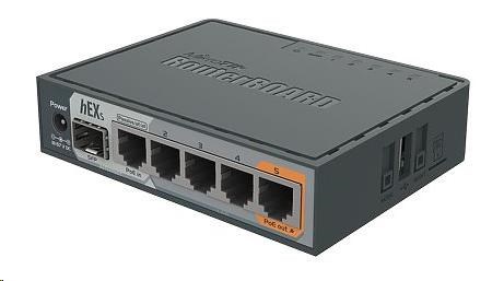 MIKROTIK RouterBOARD hEX S + L4 (880MHz, 256 MB RAM, 5xGLAN, 1x SFP, switch, plastic case, zdroj)1 