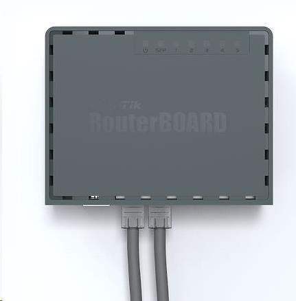 MikroTik RouterBOARD hEX S,  880MHz dvojjadrový CPU,  256MB RAM,  5x LAN,  1x SFP,  PoE in/ out,  USB,  microSD slot,  vrátane. 3 