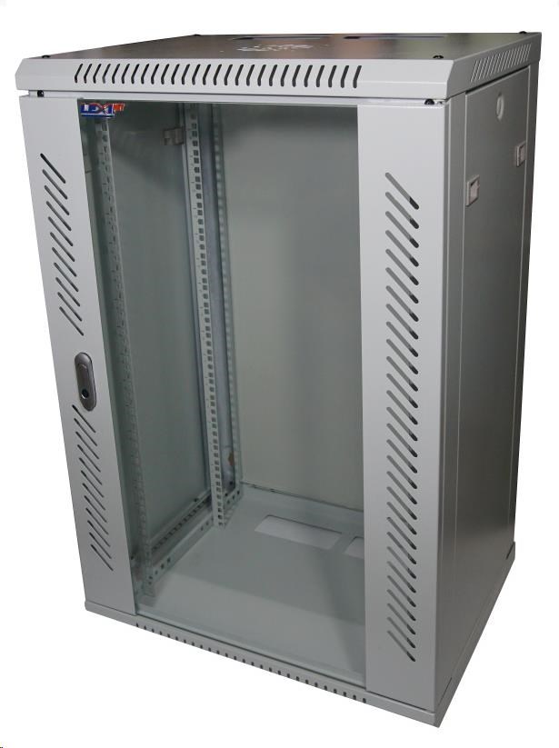 LEXI-Net 19" nástěnný rozvaděč 18U 600x600, nosnost 60 kg, skleněné dveře, svařovaný, šedý