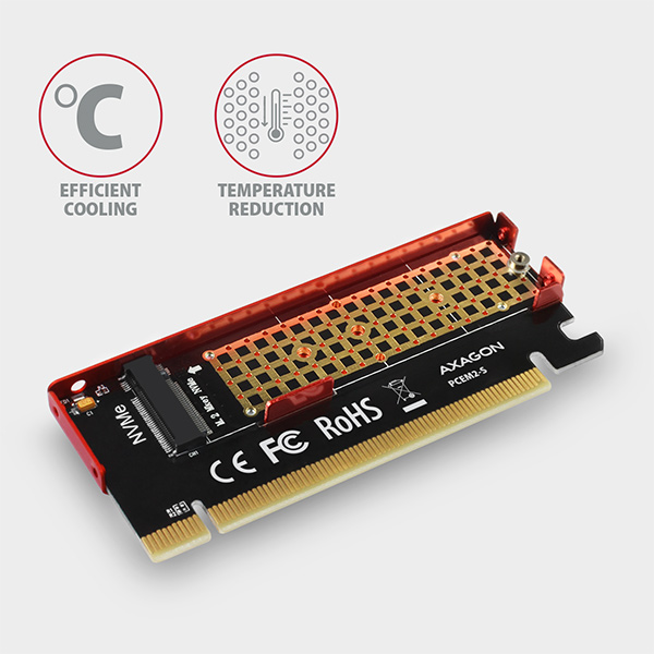 AXAGON PCEM2-S,  PCIe x16 - M.2 NVMe M-key slot adaptér,  kovový kryt pre pasívne chladenie1 
