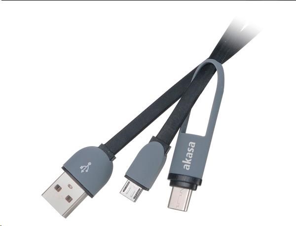 Kábel AKASA 2v1 USB Type-C a Micro B na USB Type-A,  100 cm,  čierny0 