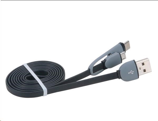 Kábel AKASA 2v1 USB Type-C a Micro B na USB Type-A,  100 cm,  čierny1 